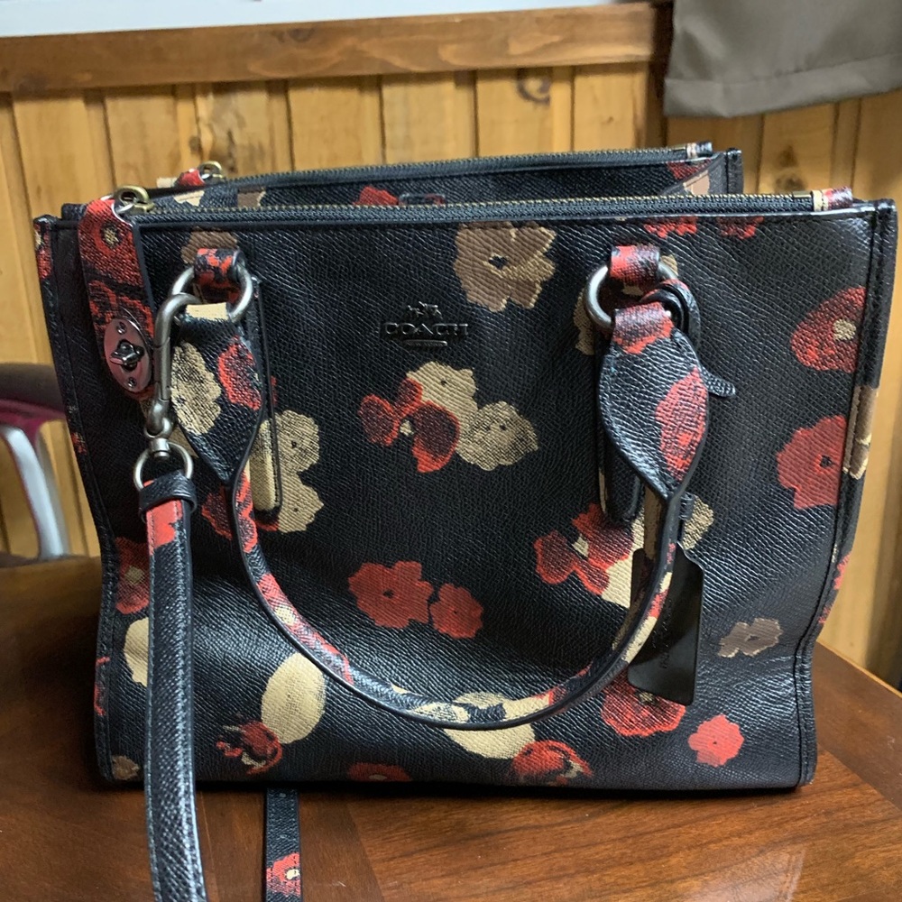 Coach Black Poppy Floral Crossbody Handbag